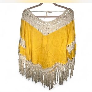 Umgee Yellow Crochet Fringe Blouse